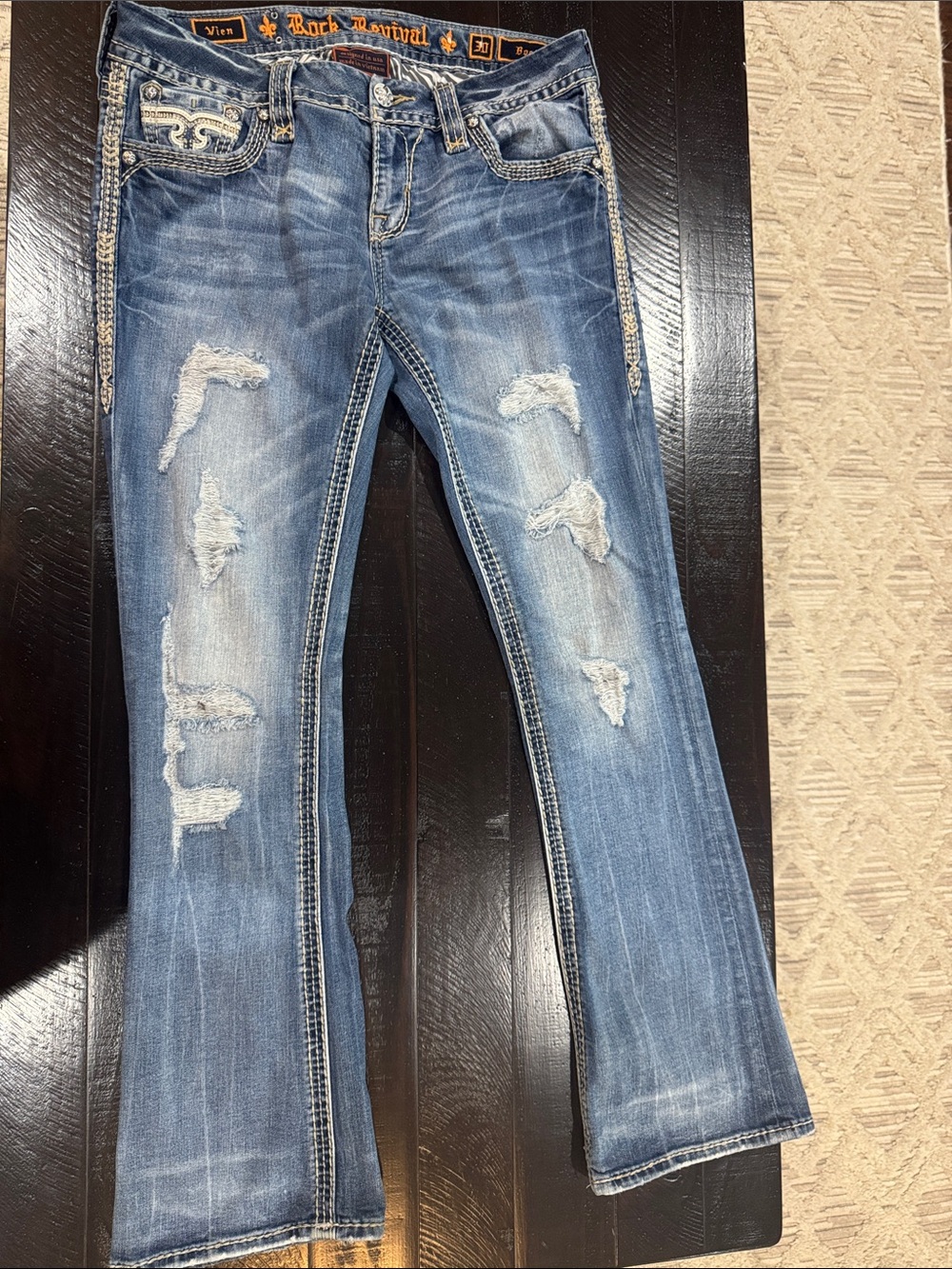 Rock Revival Women's Distressed Bootcut Jeans - Medium/Light Wash, Short Length